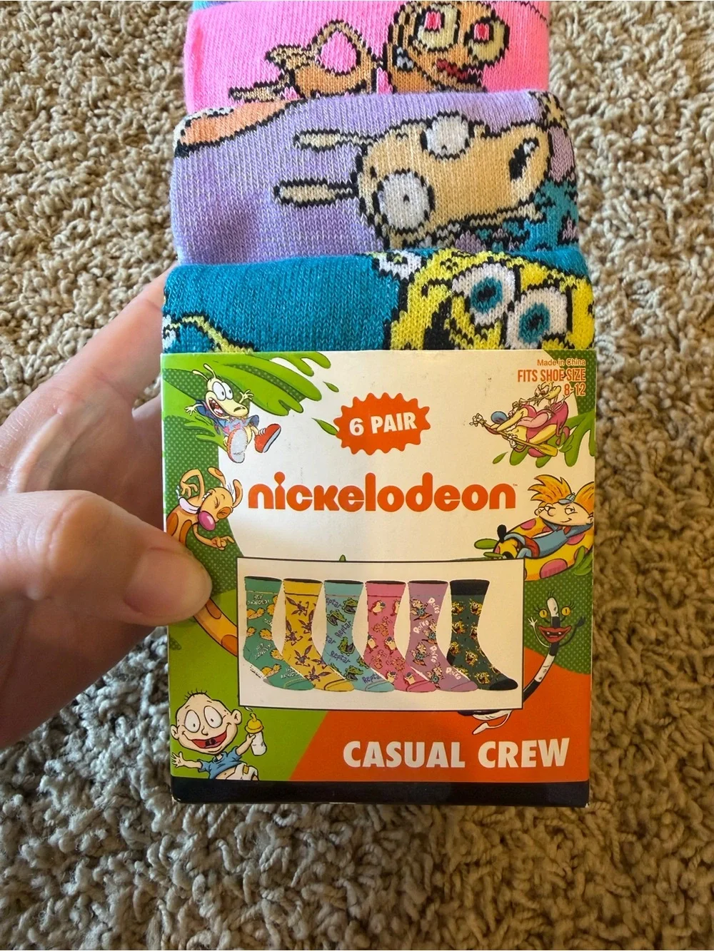 Nickelodeon 6 Pair Casual Crew Socks Rugrats Hey Arnold Reptar Shoe Size 8-12